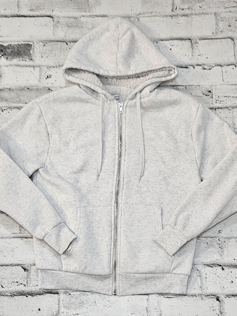 Better Together Sherpa Lined Full Zip Hoodie Heather Gray Size Small